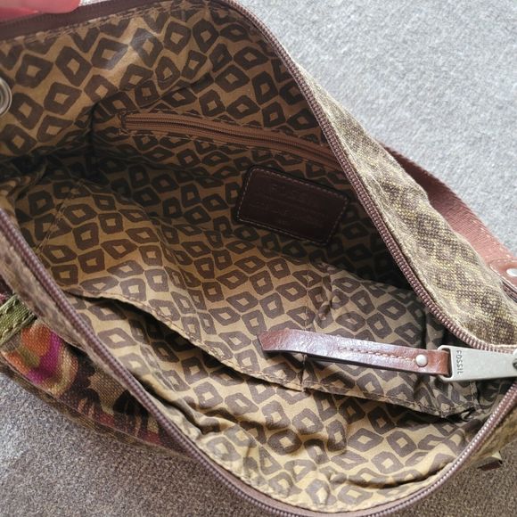 Fossil Handbag Mixed Media Boho Print Canvas Crossbody Bag Strap - Picture 8 of 15